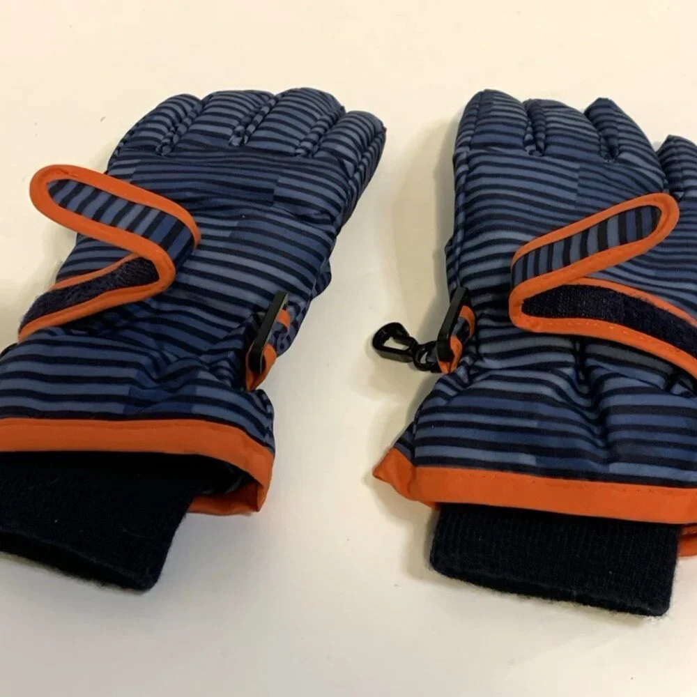 Thermolite Youth Snow Gloves Ski Snowboard Size YM Navy Blue Strip & Orange